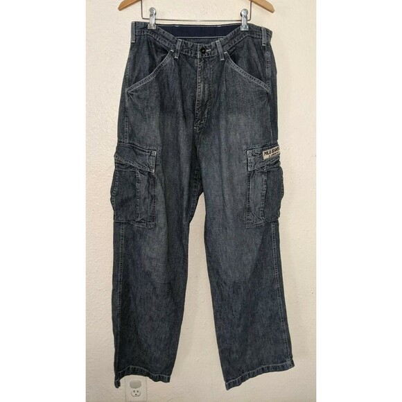 Vintage Polo Jeans Ralph Lauren Freighter Paratrooper pants cargo denim33 X 32